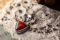 Image 2 of Garnet Gothic Winged Skull Necklace, Graveyard Cemetery Themed, Taphophile Gift, Memorial Crystal...