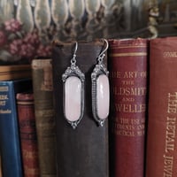 Image 2 of OOAK Rose Quartz Victorian Floral Rose Dangle Earrings Sterling Silver