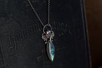 Image 2 of Labradorite Gothic Winged Skull Necklace, Graveyard Cemetery Themed, Taphophile Gift, Memorial Cr...