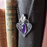 Image 3 of Amethyst Victorian Gothic Filigree Sterling Silver Necklace OOAK