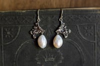 Image 3 of Scrolling Freshwater Pearl Sterling Silver Dangle Earrings