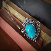 Image 3 of Blue Larimar stone Sterling Silver 925 Handmade Shield Gothic Victorian Necklace, unique natural ...