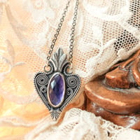 Image 4 of Amethyst Victorian Gothic Filigree Sterling Silver Necklace OOAK