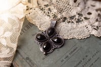 Image 1 of Black Onyx Quatrefoil Sterling Silver Tudor Renaissance Gothic Necklace Pendant OOAK