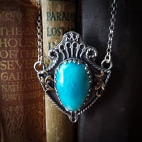 Image 4 of Blue Larimar stone Sterling Silver 925 Handmade Shield Gothic Victorian Necklace, unique natural ...