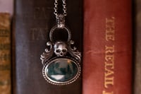 Image 5 of Gothic Winged Skull Necklace, Graveyard Cemetery Themed, Taphophile Gift, Memorial Crystal Jewelr...