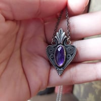 Image 5 of Amethyst Victorian Gothic Filigree Sterling Silver Necklace OOAK