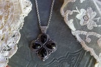 Image 4 of Black Onyx Quatrefoil Sterling Silver Tudor Renaissance Gothic Necklace Pendant OOAK