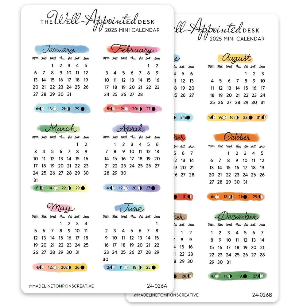 2025 Mini Monthly Calendars Sticker Sheet (24026) The WellAppointed