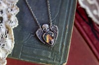 Image 2 of Gothic Winged Skull Gravestone Pendant, Memento Mori Praying Hands Necklace, Mourning Relic, Heart C