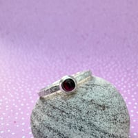 Silver Garnet Raw Silk Texture Ring - size P1/2