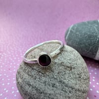 Image 2 of Hammered  Sterling Silver Garnet Ring One M1/2 and one S