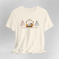 Image 1 of Baby Jesus Sleeping in a Manger Short Sleeve T-Shirt