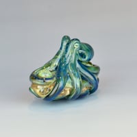 Image 4 of LG. Little Streaky Aura Blue Octopus - Flameworked Glass Sculpture Bead