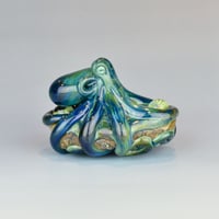 Image 1 of LG. Little Streaky Aura Blue Octopus - Flameworked Glass Sculpture Bead