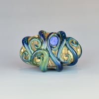 Image 3 of LG. Little Streaky Aura Blue Octopus - Flameworked Glass Sculpture Bead