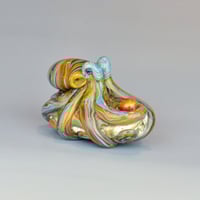 Image 1 of LG. Little Streaky Multicolor Octopus - Flameworked Glass Sculpture Bead