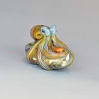 Image 2 of LG. Little Streaky Multicolor Octopus - Flameworked Glass Sculpture Bead