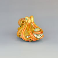 Image 2 of LG. Streaky Golden Orange Octopus - Flameworked Glass Sculpture Bead