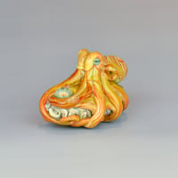 Image 4 of LG. Streaky Golden Orange Octopus - Flameworked Glass Sculpture Bead