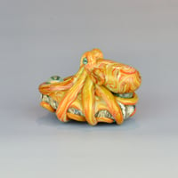 Image 5 of LG. Streaky Golden Orange Octopus - Flameworked Glass Sculpture Bead