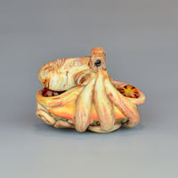 Image 2 of LG. Streaky Sedona Coral Octopus - Flameworked Glass Sculpture Bead