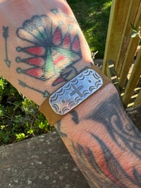 Image 2 of WL&A Handmade Heavy Sterling Ingot Tag and Adjustable Leather Bracelet - Crossroads 