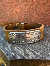 Image 1 of WL&A Handmade Heavy Sterling Ingot Tag and Adjustable Leather Bracelet - Crossroads 