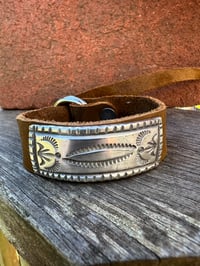 Image 1 of WL&A Handmade Heavy Sterling Ingot Tag and Adjustable Leather Bracelet - Sunrise 