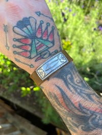 Image 2 of WL&A Handmade Heavy Sterling Ingot Tag and Adjustable Leather Bracelet - Sunrise 