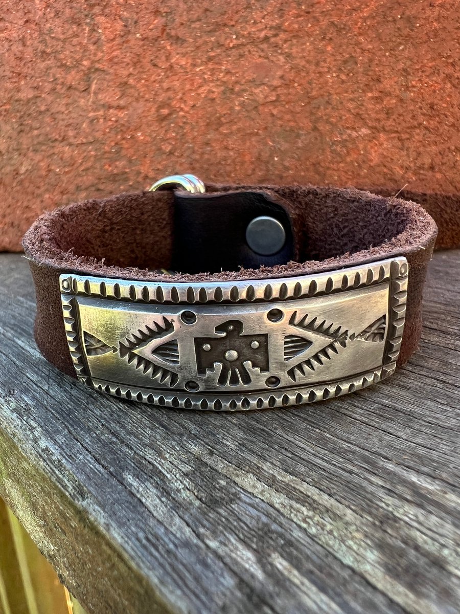 Hand Carved Thunderbird Leather Cuff sale