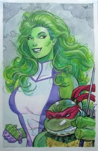 Image of ORIGINAL SHE HULK AND RAPHAEL WATERCOLOR PAINTING