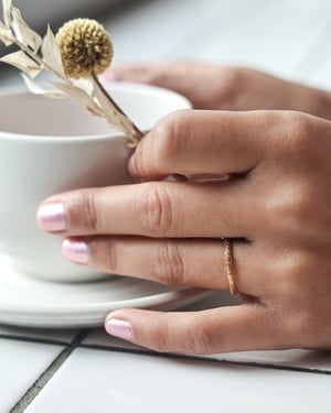 Image of 18ct Rose gold 2mm laurel leaf and milled edge engraved ring