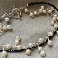 Image 4 of Black Garnet Freshwater Pearl Sterling Silver Toggle Bracelet