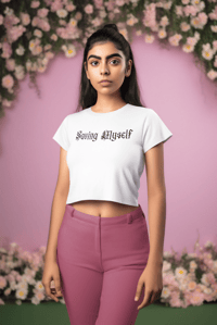 Image 1 of SAVING MYSELF Cotton Blend Black Logo Statement Crop Top Cropped T-shirt