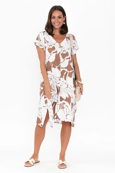 Image of Kylie Linen/Cotton Dress - Brown