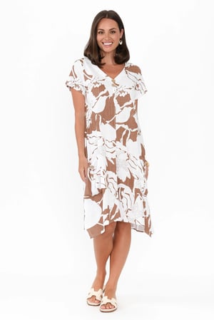 Image of Kylie Linen/Cotton Dress - Brown