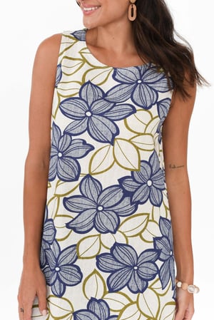 Image of Lee Linen Cotton Dress - Blue Floral