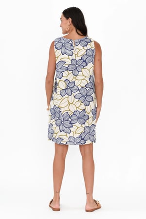 Image of Lee Linen Cotton Dress -  Blue Floral