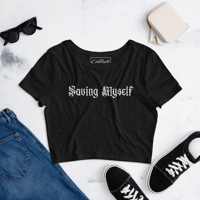 Image 3 of SAVING MYSELF Cotton Blend White Logo Statement Crop Top Cropped T-shirt