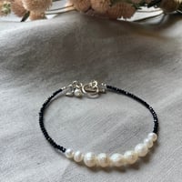 Image 1 of Black Garnet Faceted Freshwater Pearl Sterling Silver Bracelet