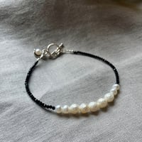 Image 2 of Black Garnet Faceted Freshwater Pearl Sterling Silver Bracelet