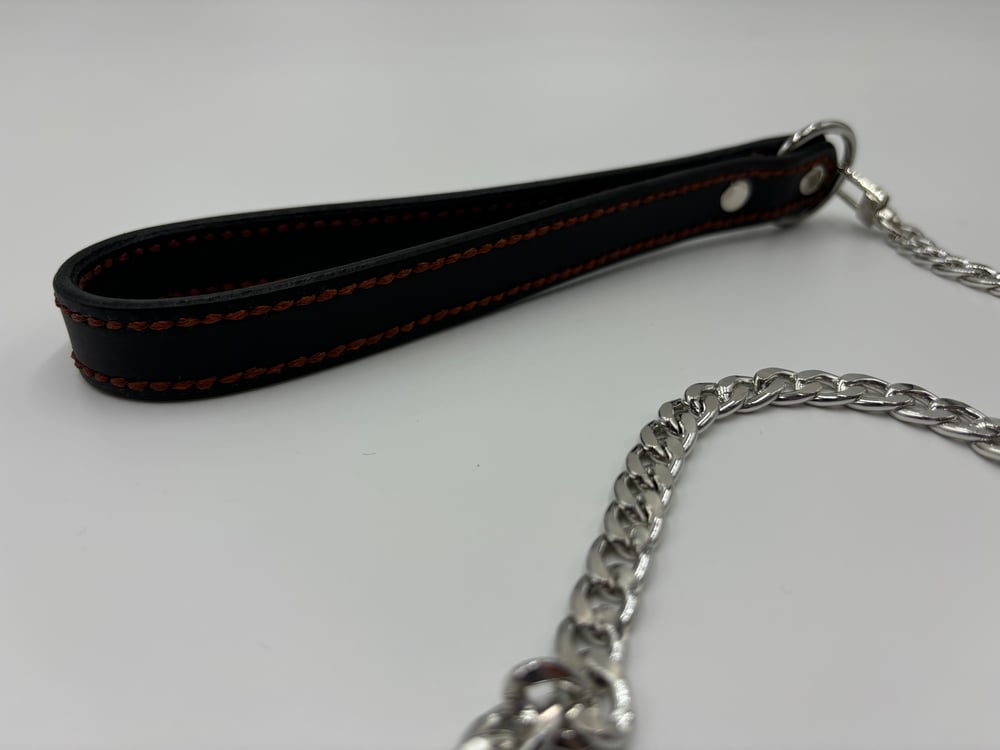 Image of Black & Brown Silver Leather Leash 
