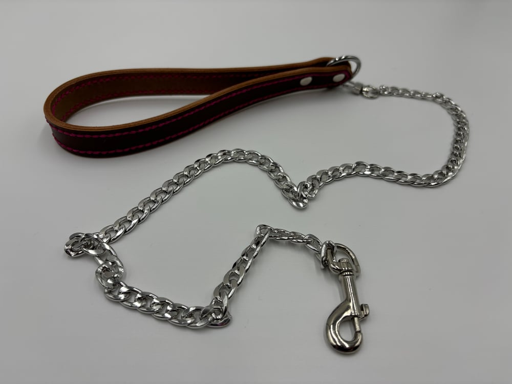 Image of Brown & Pink Silver Leather Leash 