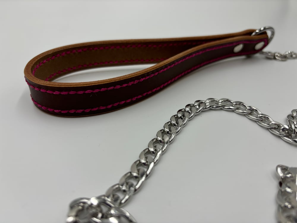 Image of Brown & Pink Silver Leather Leash
