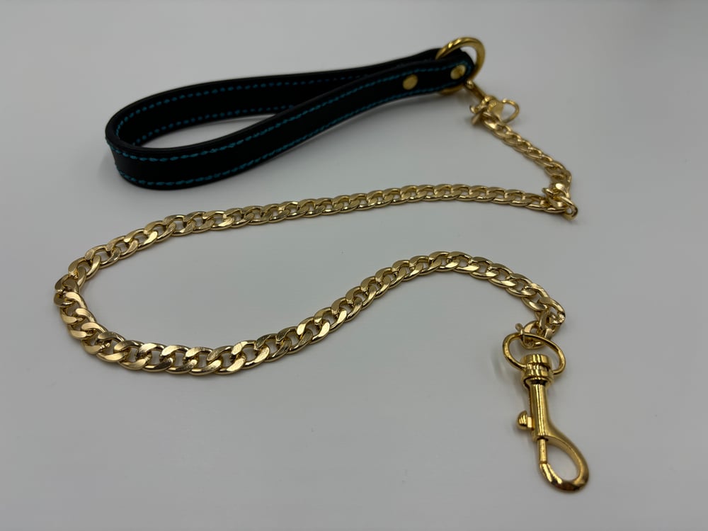 Image of Black & Blue Gold Leather Leash 