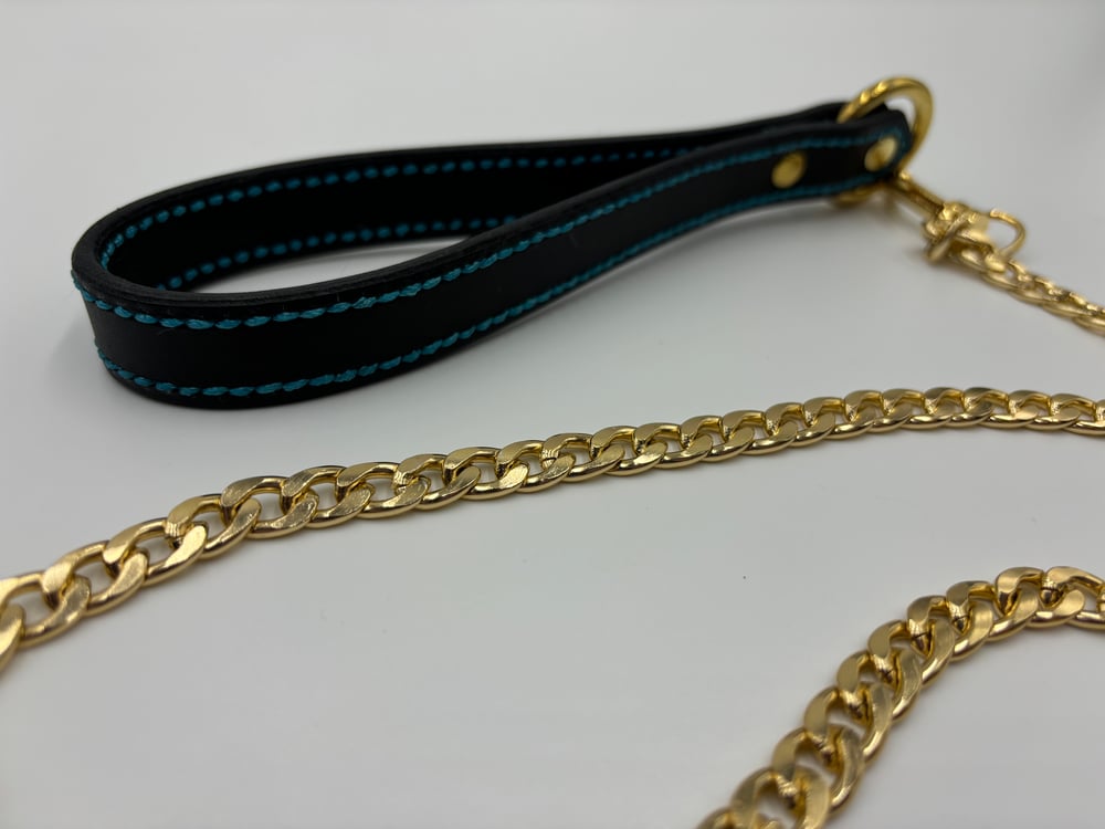 Image of Black & Blue Gold Leather Leash