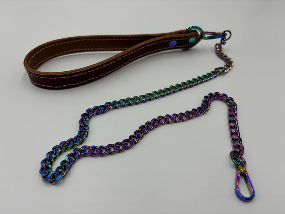 Image of Brown & Pink Rainbow Leather Leash 