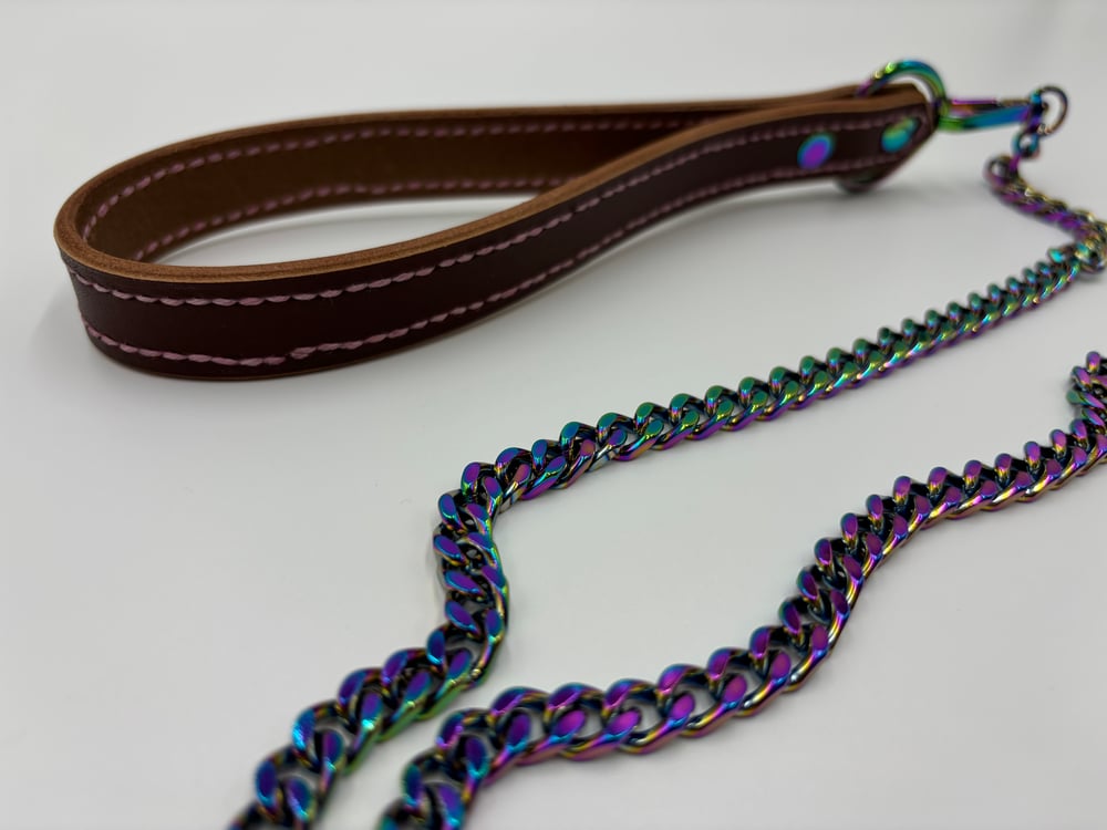 Image of Brown & Pink Rainbow Leather Leash