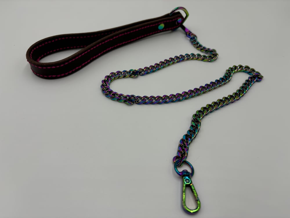 Image of Brown & Hot Pink Rainbow Leather Leash 